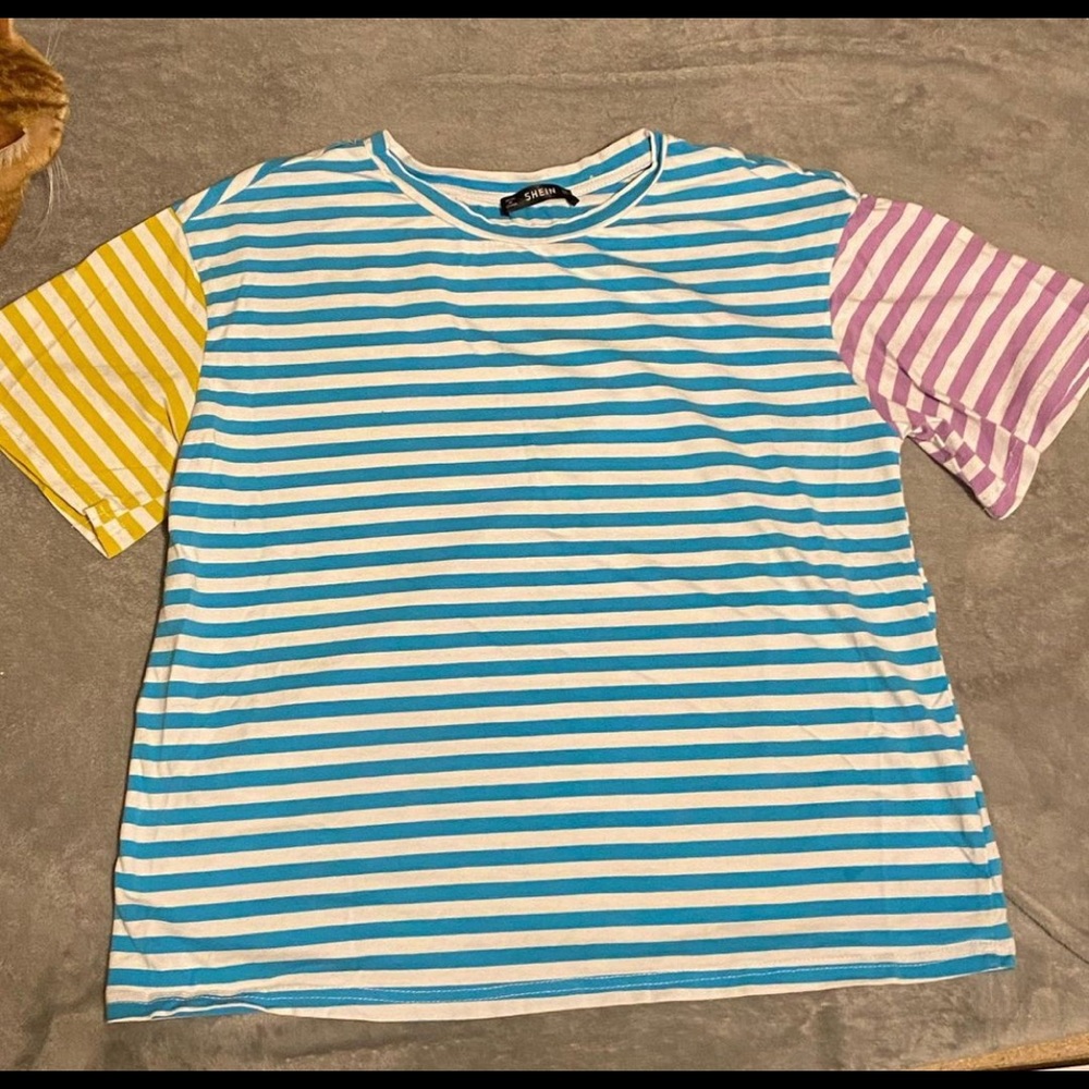 Shein Stripped Color block shirt